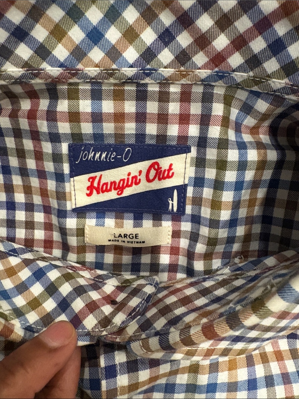 johnnie-O Multicolor Check Shirt in Blue, Brown, Cream